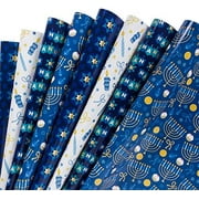 Hanukkah Wrapping Paper Sheet - Menorahs, the Star of David, Candles Chanukah Design - 1 Roll Contains 8 Sheets - 17.5 inch X 30 inch Per Sheet