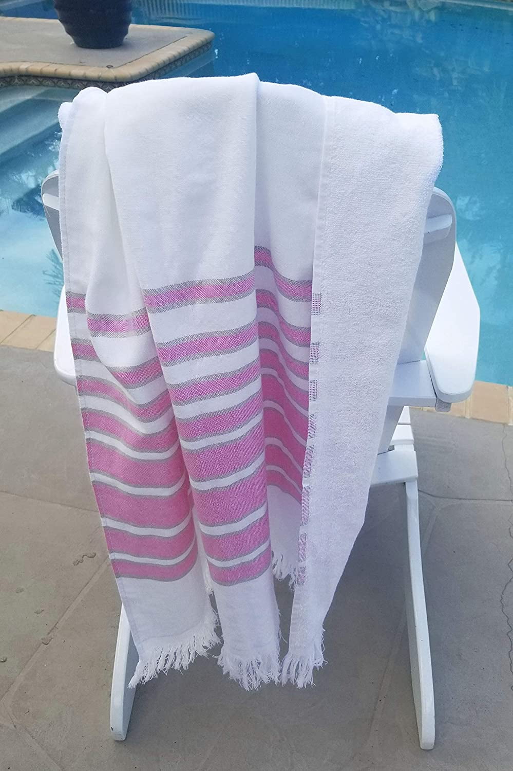 Luxury XL Turkish Beach Towels - 3 Pack, 36x70 Inches, Turquoise Striped, Quick-Dry Terry Backing, 100% Cotton - View #12