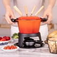 thumbnail image 4 of Juego de fondue de hierro fundido Mabeeze para queso, chocolate o carne: incluye olla esmaltada de 1,6 cuartos, 6 tenedores para fondue, quemador, soporte, base y guantes., 4 of 5