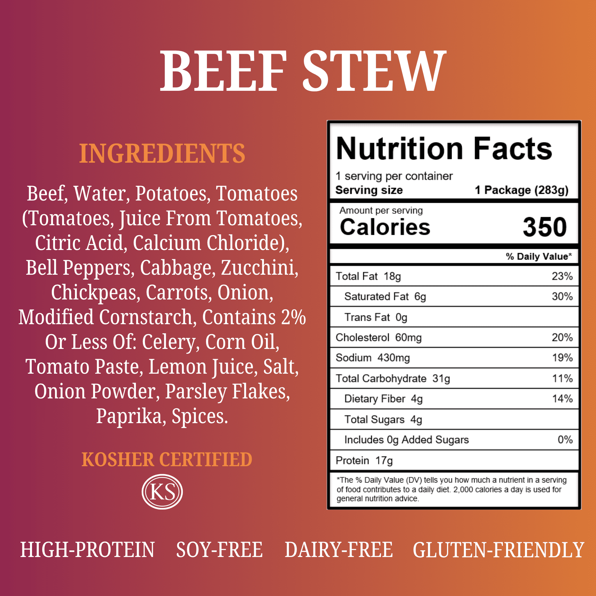 My Own Meals, Beef Stew, Kosher Shelf Stable Meal, 10OZ, Pack of 6
