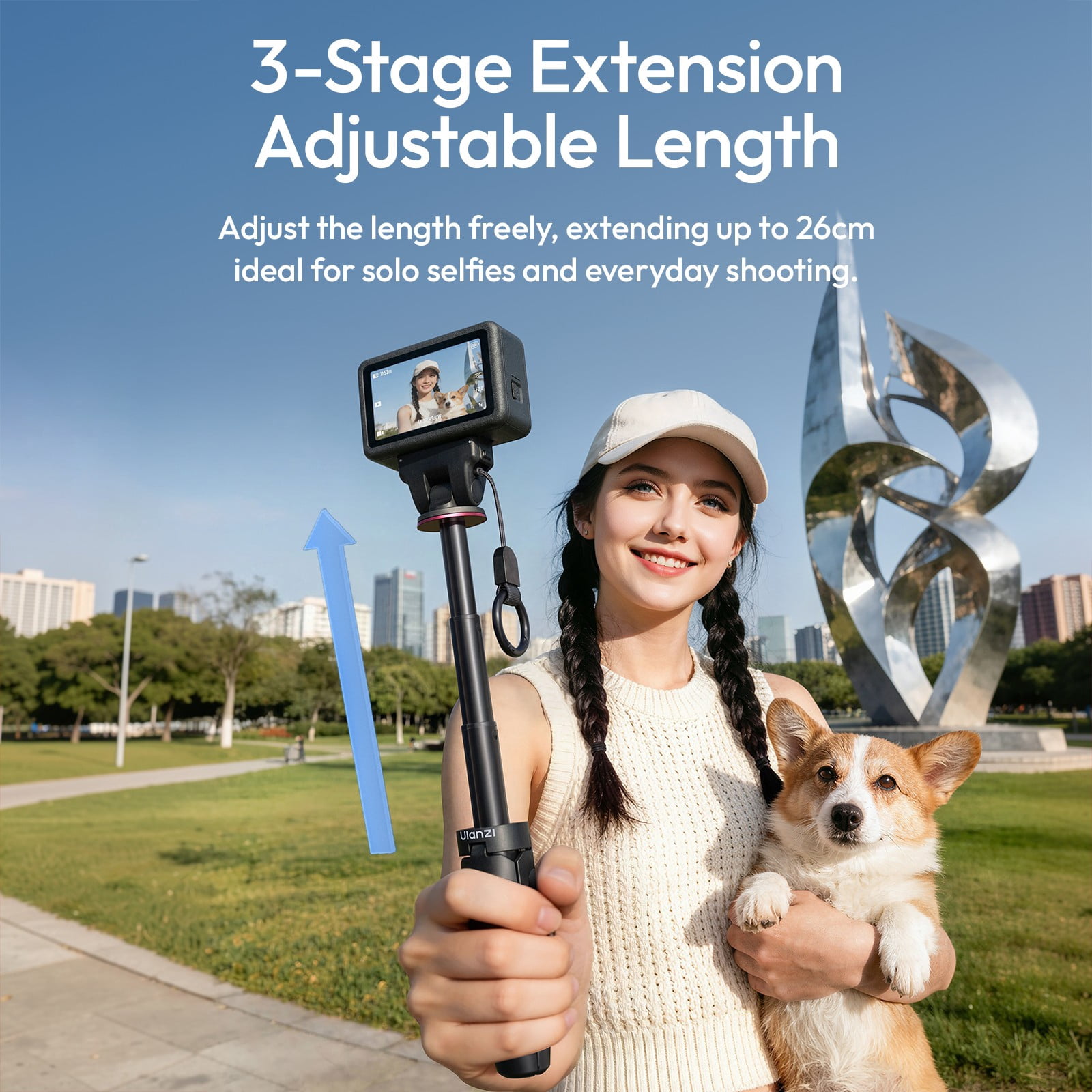 Ulanzi MT99 Mini Tripod Selfie Stick for Action Cameras, Magnetic Mount Portable Vlogging Grip with Extendable Tripod Stand