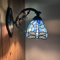 Tiffany Style LED Bulb Wall Sconce with Stained Glass Dragonfly