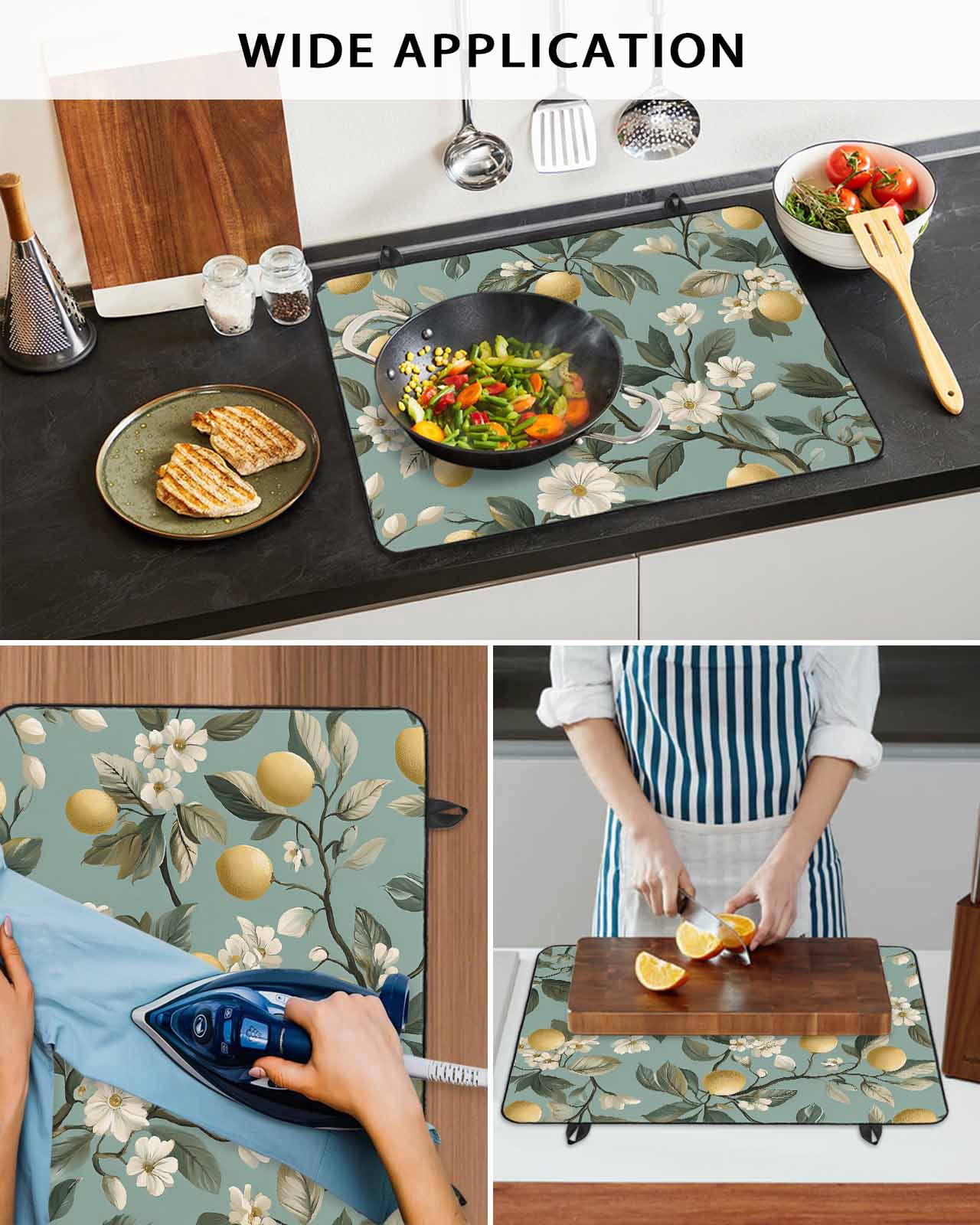 nqOlkjepod Large Induction Cooktop Protector Mat 24"x21", Lemon Flower Stove Top Covers for Electric Stove, Farm Summer Leaves Branch Watercolor Stove Burner Cover Mats, Glass Top Stove Cover