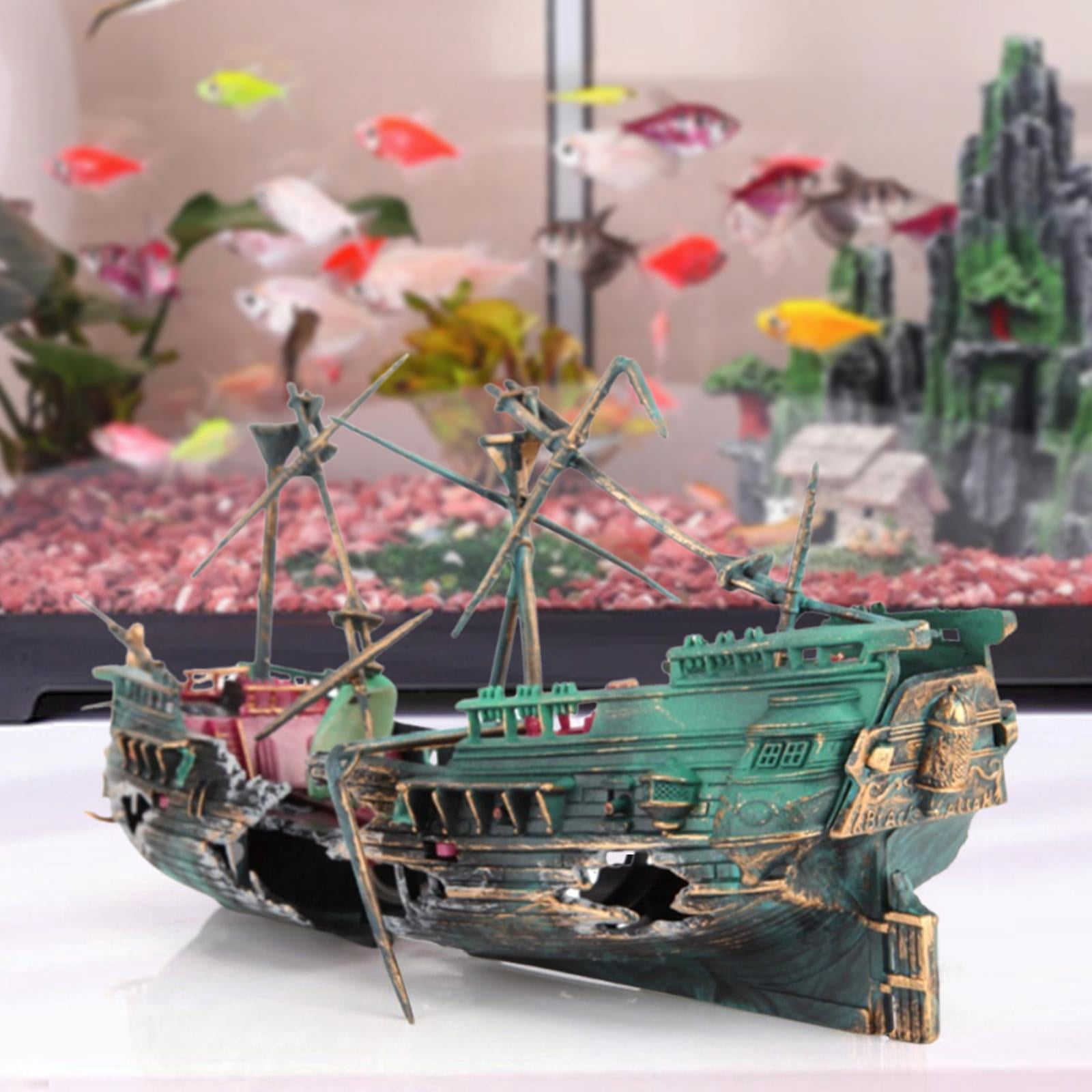 Bothyi Tank Ornament,Shipwreck Decoration,Resin Sunken Ship,Creative Treasure Chest,Aquarium Ornament for Freshwater Golden