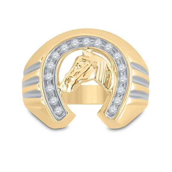 10K Yellow Gold Mens Round Diamond Horseshoe Ring 1/4 Cttw, Mens Size: 7-13