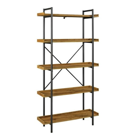 Urban Pipe Bookcase With 5 Wood Shelves, Metal Pipe And Wood Bookcase