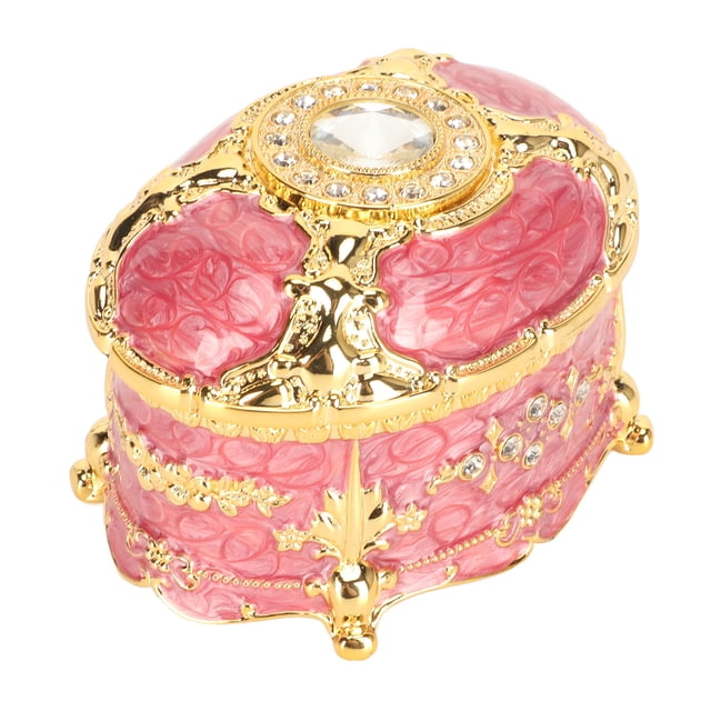 Caja de baratijas vintage, caja organizadora de joyas con diamantes de imitación, caja de pendientes de aleación de zinc, caja de joyería grabada, apariencia llamativa