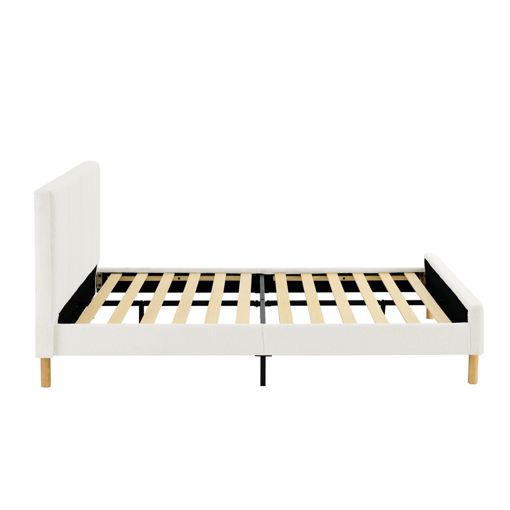 AENKYO Full Size Upholstered Platform Bed Frame with Soft Teddy Velvet Headboard, No Box Spring Needed, Beige