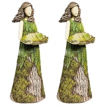 ICERUN 2Pcs Garden Statues,Resin Woman Feeder Sculpture Yard Decor,Clear Fern Vein Garden Statues for Outside
