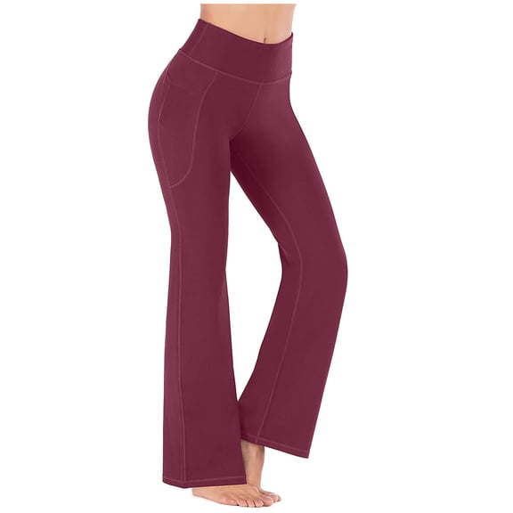 Yoga Pants Women Wide Leg Yoga Pants with Pockets for Women High Waisted Flare Leggings Bootcut Work Dress Pants Wine 0810*yoga pants S