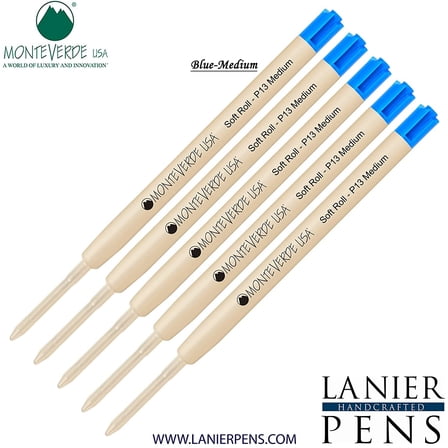 Lanier Combo Pack - 5 Pack - Monteverde SoftRoll Ballpoint P13 Paste Ink Refill Compatible with most Parker Style Ballpoint Pens - Blue (Medium Tip 0.7mm)