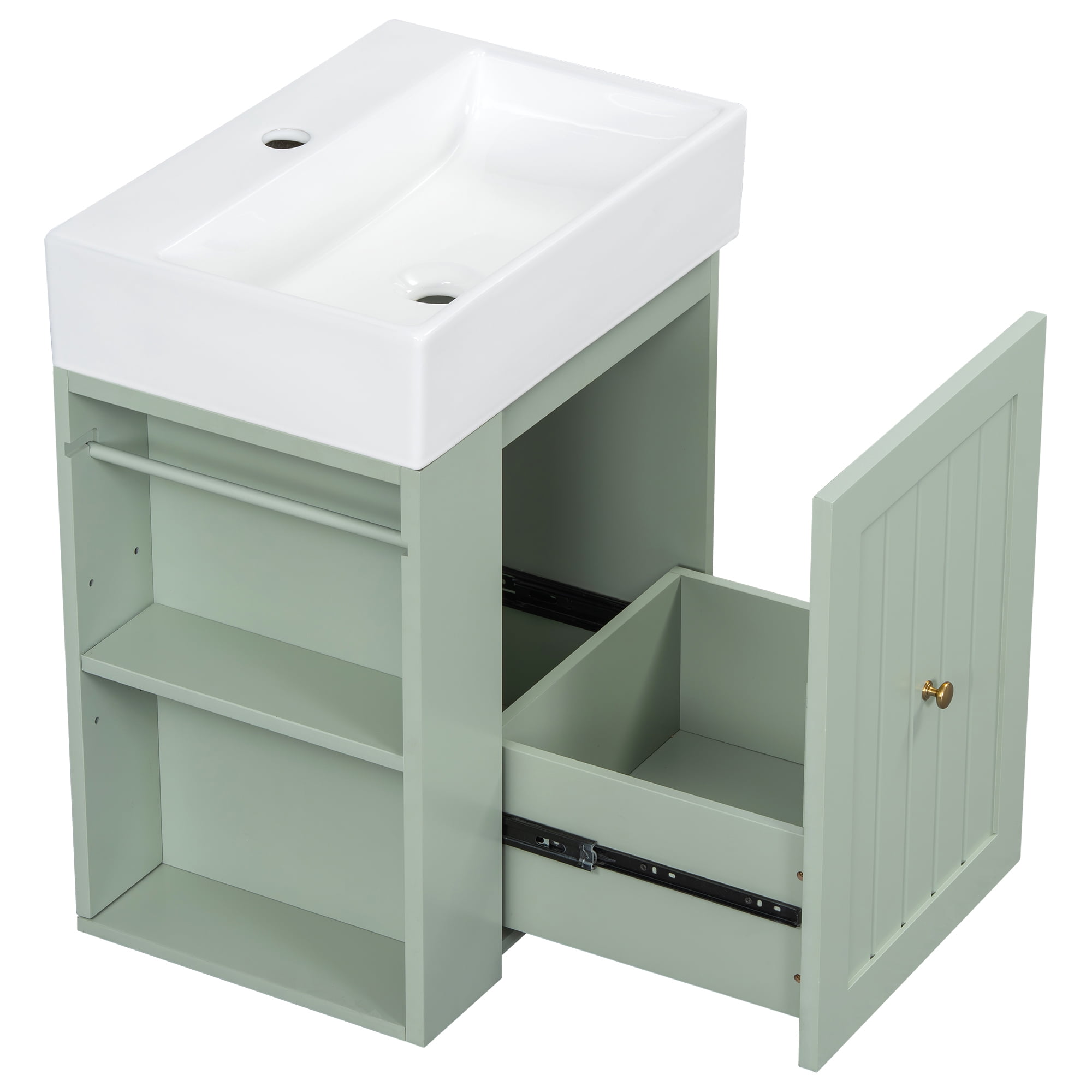 Euroco 20-Inch Bathroom Vanity with Ceramic Sink, MDF Storage Cabinet with Drawer, Side Shelf & Silver Handle – Space-Saving Modern Vanity for Small Bathrooms