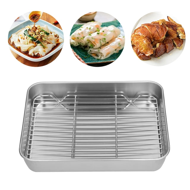 LHCER Baking Sheet with Rack,Roasting Pan and Rack Set Stainless Steel Easy Clean Rectangular Roaster with Rack for Cooking Baking,Roasting Pan