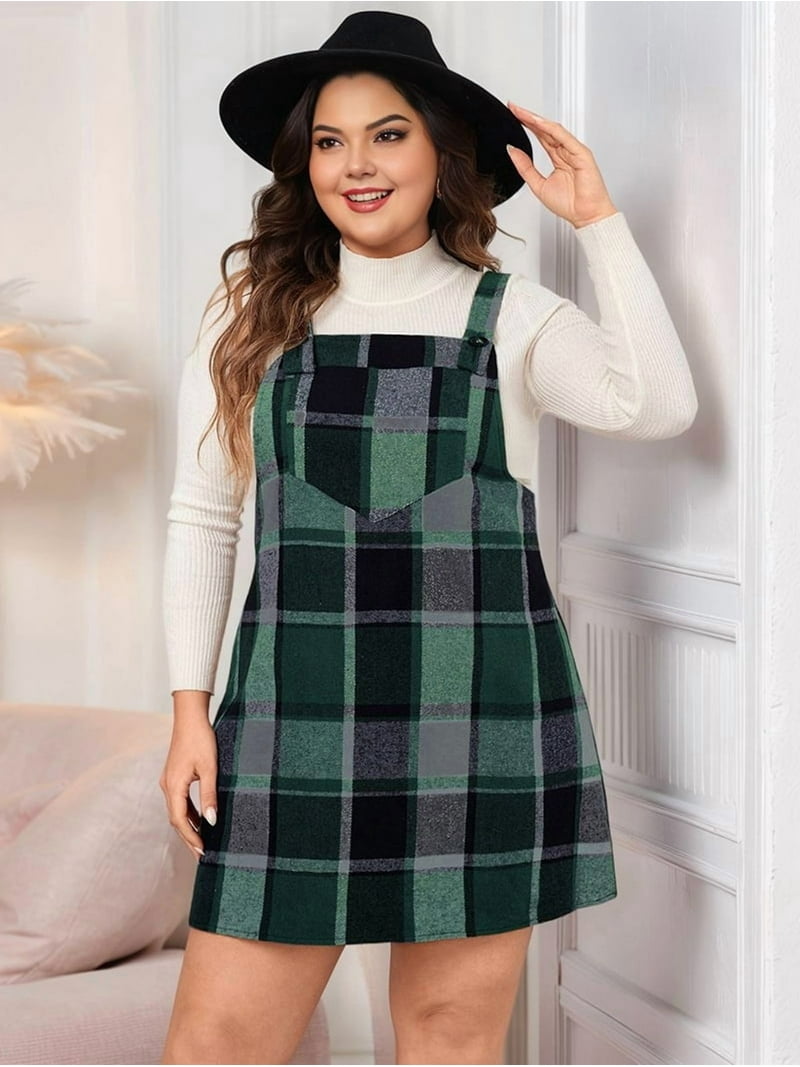 Tartan Pinafore Dress Plus Size Plaid Overall Dress Women'S Plaid Plus Size Fall Winter Adjustable Straps Tartan Pinafore Dress Plus Size Plaid Overall Dress Women'S Plaid Plus Size Fall Winter Adjustable Straps