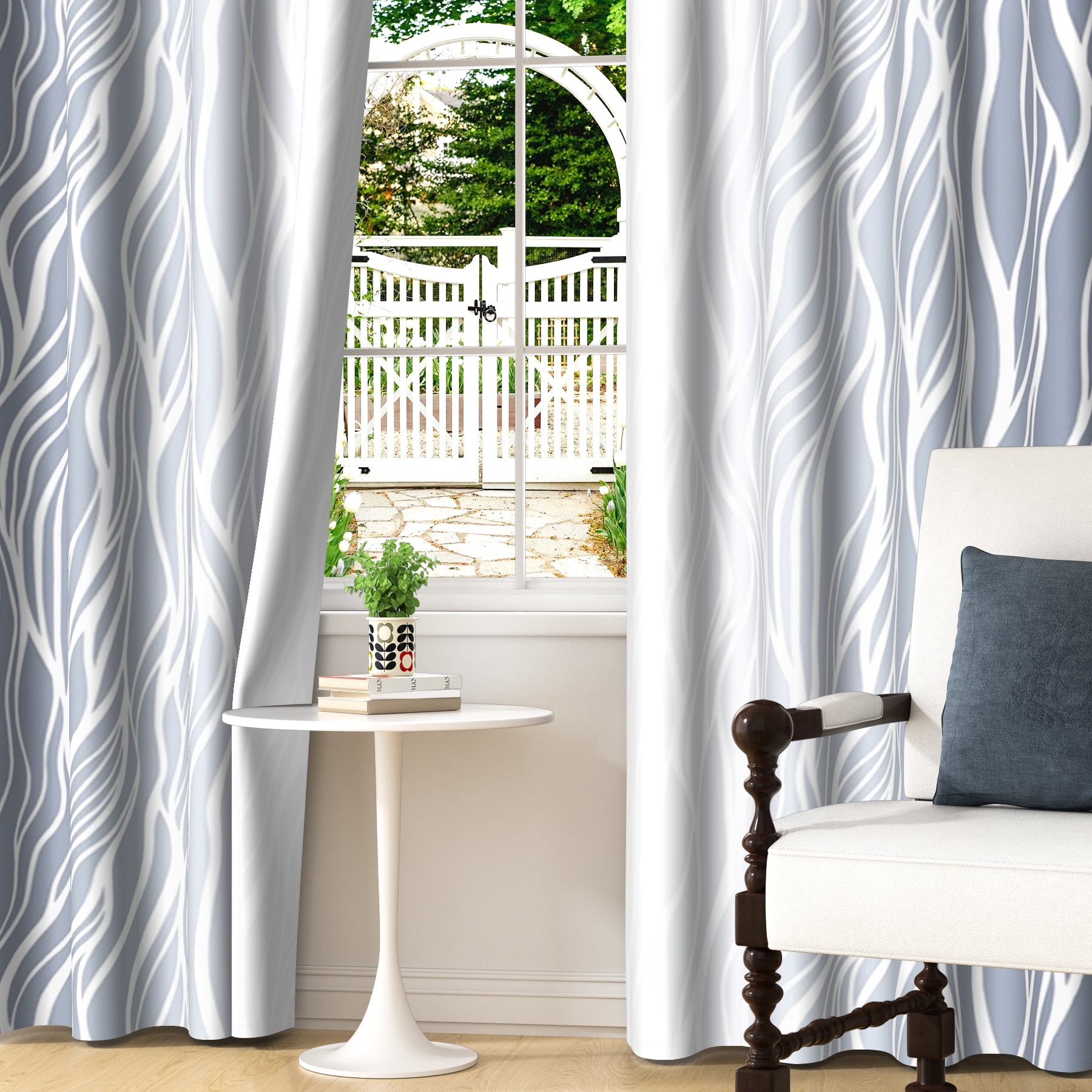 Lfeey Gradient Stripe Blackout Curtains, Grommet Curtains for Modern Living Room Bedroom, Gray White, 42x72 inch