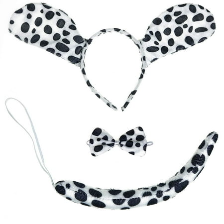 Skeleteen Dalmatian Dog Costume Set - Black and White Dog Ears Headband, Bowtie and Tail Accessories Set for Dog Costumes for Toddlers and