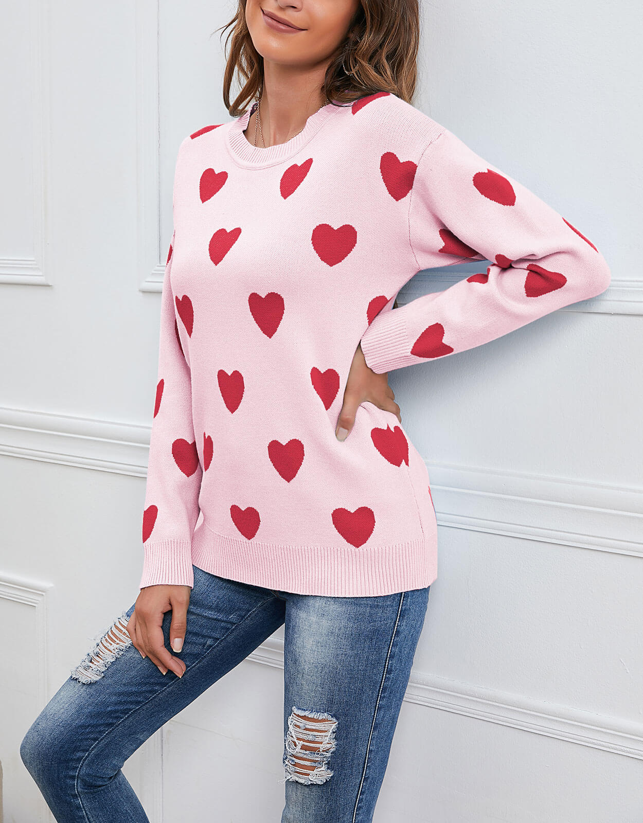 Pullover Sweater for Women Valentine's Day Cute Heart Print Warm ...