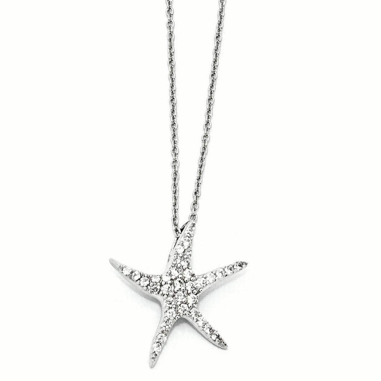 925 Sterling Silver Cubic Zirconia Polished Starfish Pendant