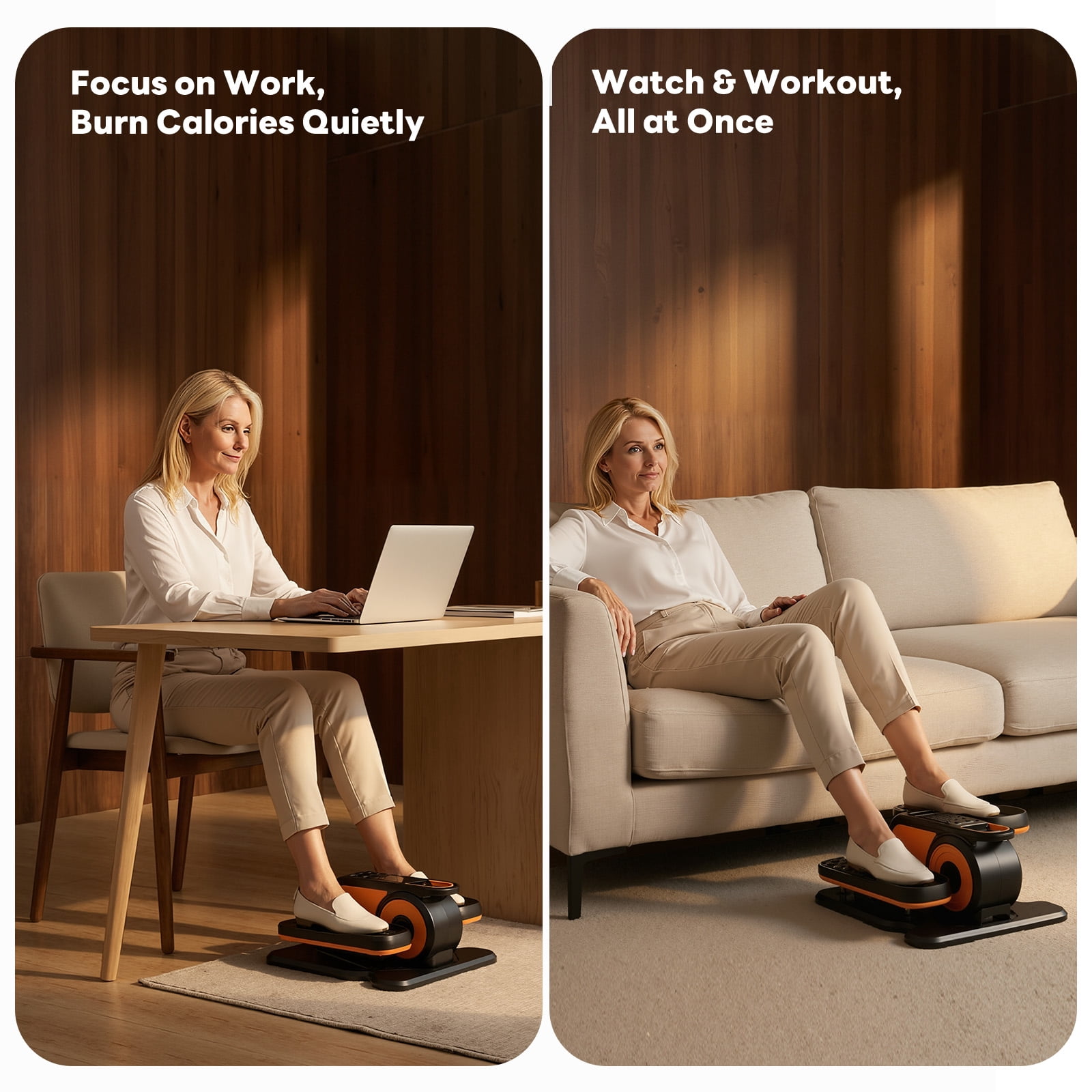 SHOUFTW Electric Under Desk Elliptical, Portable Leg Exerciser with Remote and LCD, Plastic Pedal Trainer for Seniors, Home Office, Rehab, Orange
