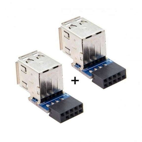 FVH 2pcs 9Pin/10Pin Motherboard Female Header to Dual USB 2.0 Female Adapter Vertical Type