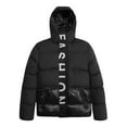 thumbnail image 4 of SEARIPE Men's Down Jacket Coat Solid Hooded Letter Printing Insulated Jacket with Pocket Black L, 4 of 7