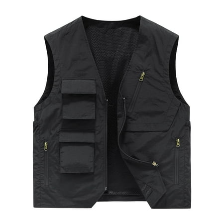 JUUYY Men s Cargo Vest Outdoor for Fishing Photography Teamwork Quick Dry with Multi Pockets Travel Clothes Black XXXXXL