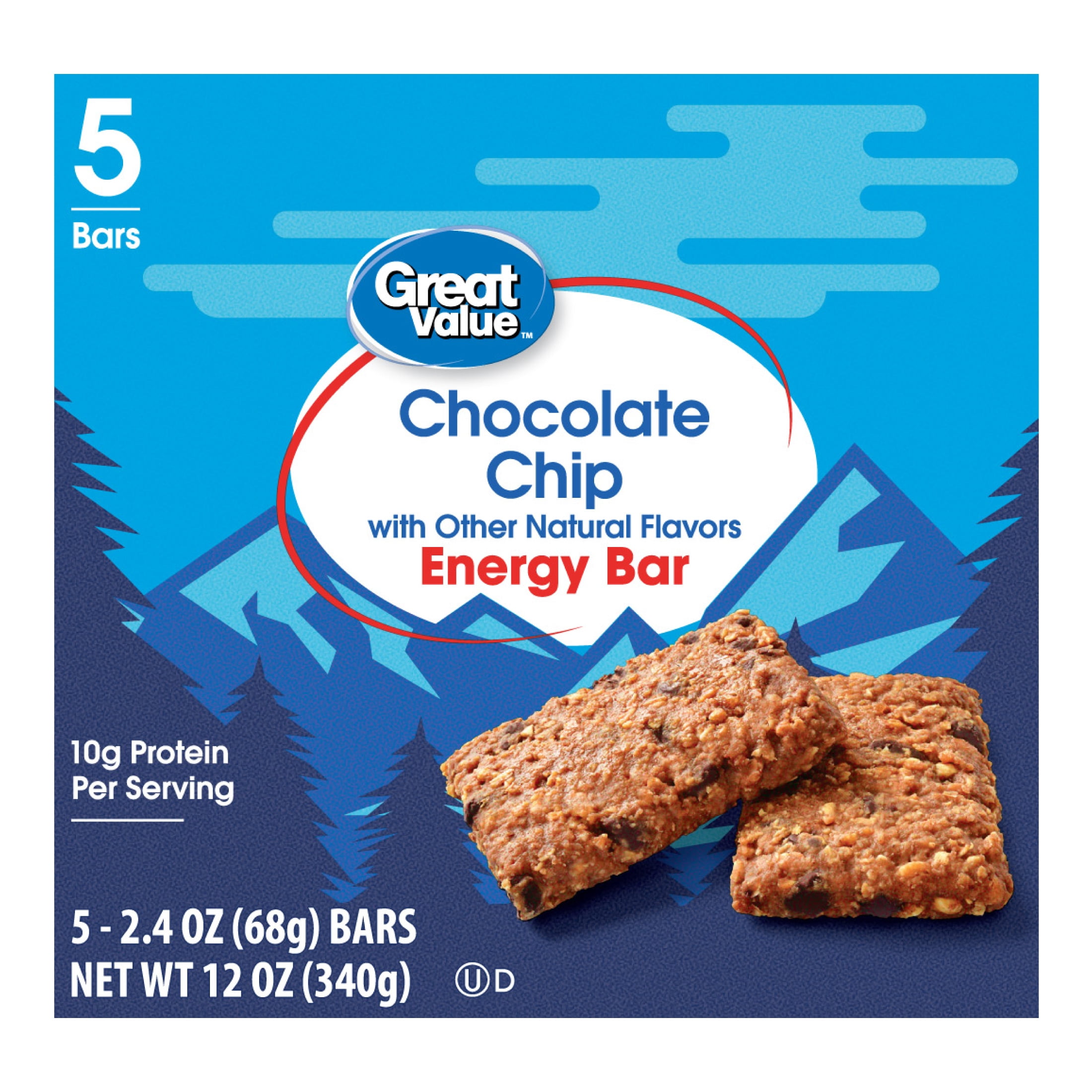 (4 pack) Great Value Energy Bar, Chocolate Chip, 2.4 oz, 5 Count