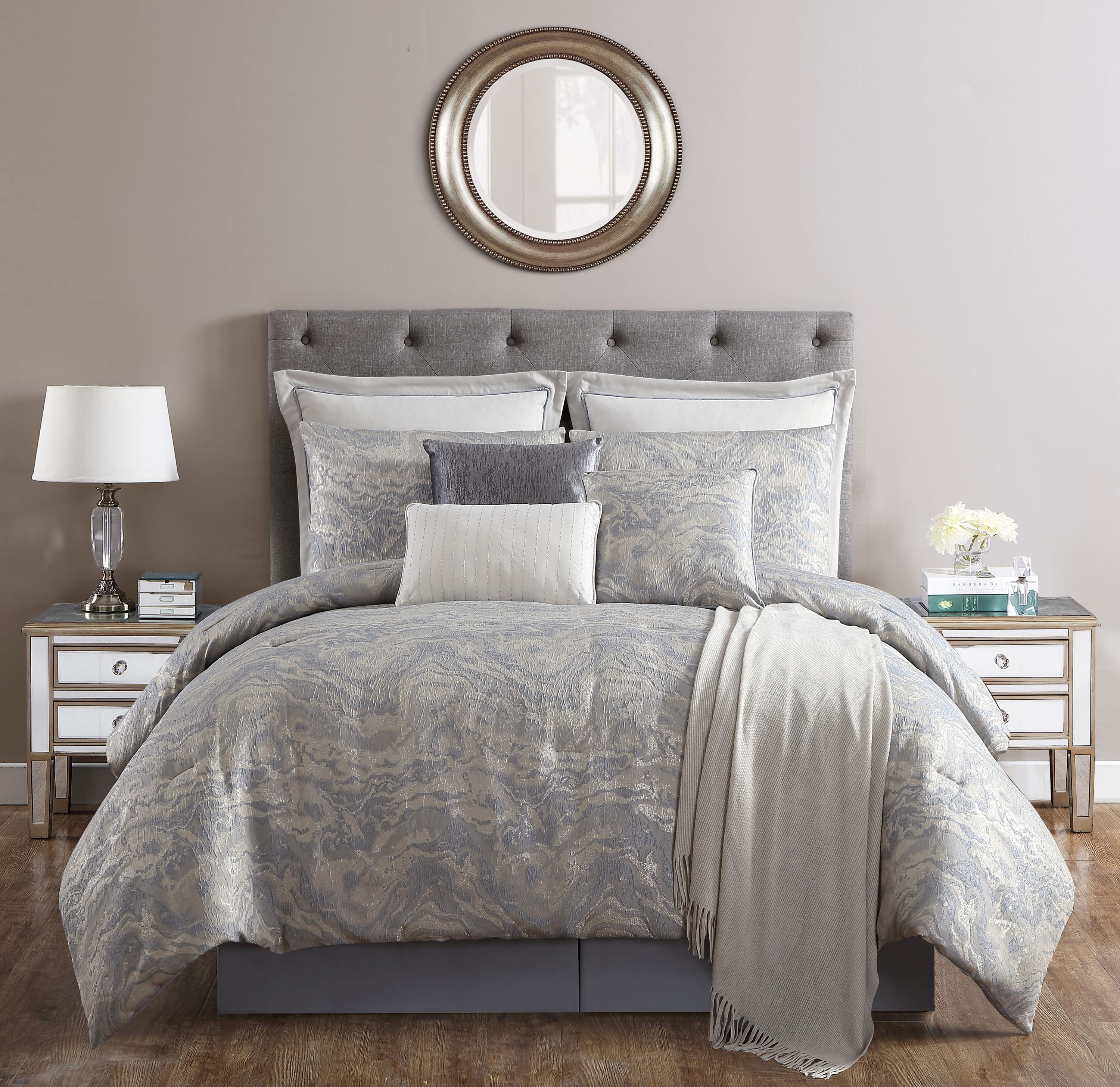 Vcny Home Cosmo Jacquard Marble Comforter Set King Grey Walmart Com Walmart Com