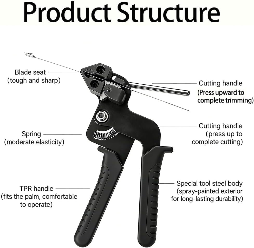 Stainless Steel Cable Tie Gun with Metal Zip Ties, Heavy Duty Tensioning and Cutting Tool, 304 Stainless Steel Cable Tie Gun Kit for Fence, Exhaust, Cable Management (1PC)