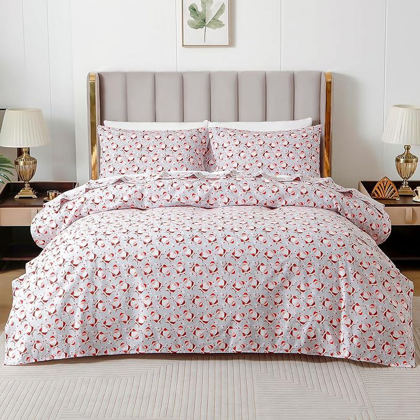 Elegant Comfort - 4 PIECE Holiday Christmas Flannel Cotton Sheet Set, Deep Pocket Fitted - Full, Jolly Santa