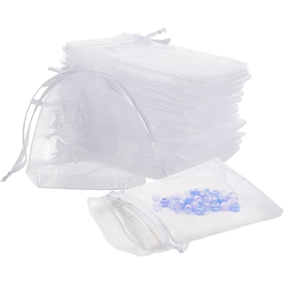 120Pcs White Sheer Organza Gift Bags 9x7cm Small Mesh Bags with Drawstring Breathable Storage Bag Organza Pouches for Wedding Party Christmas Favor Gift Jewelry Makeup