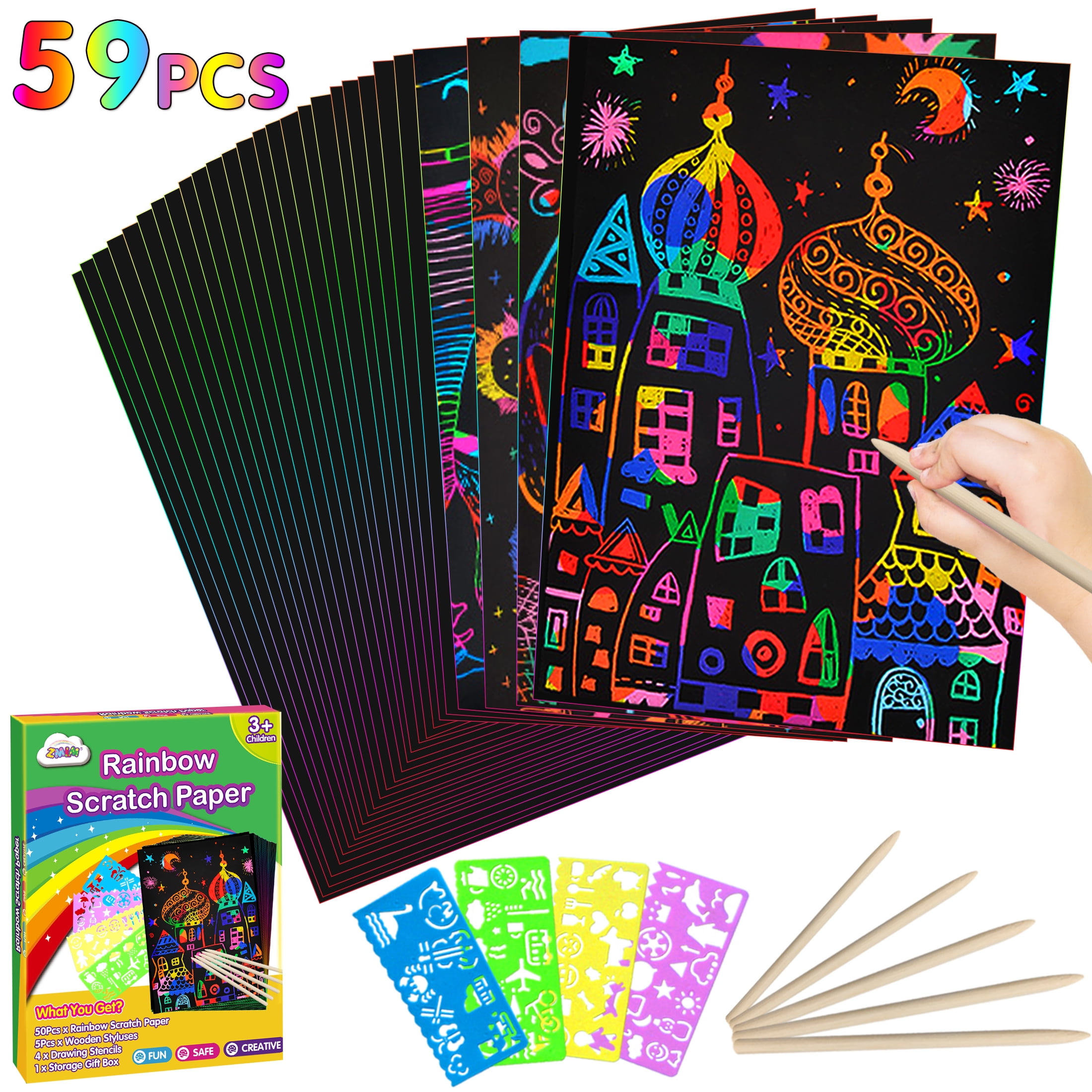 KEUSN 4pcs 20x14cm Magic Scratch Art Painting Paper With Drawing Stick Kids  Toy 