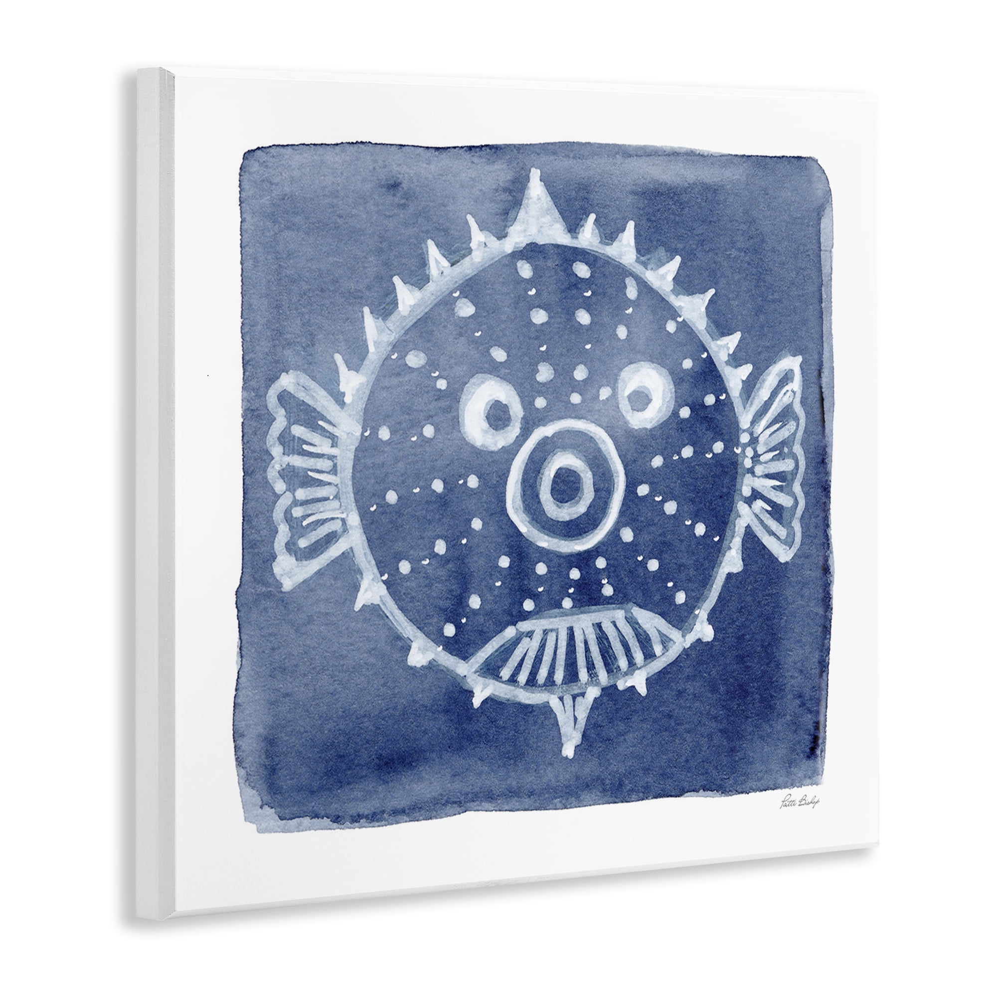 Stupell Industries White Blow Fish on Indigo Wall Plaque Art, design by Patti Bishop