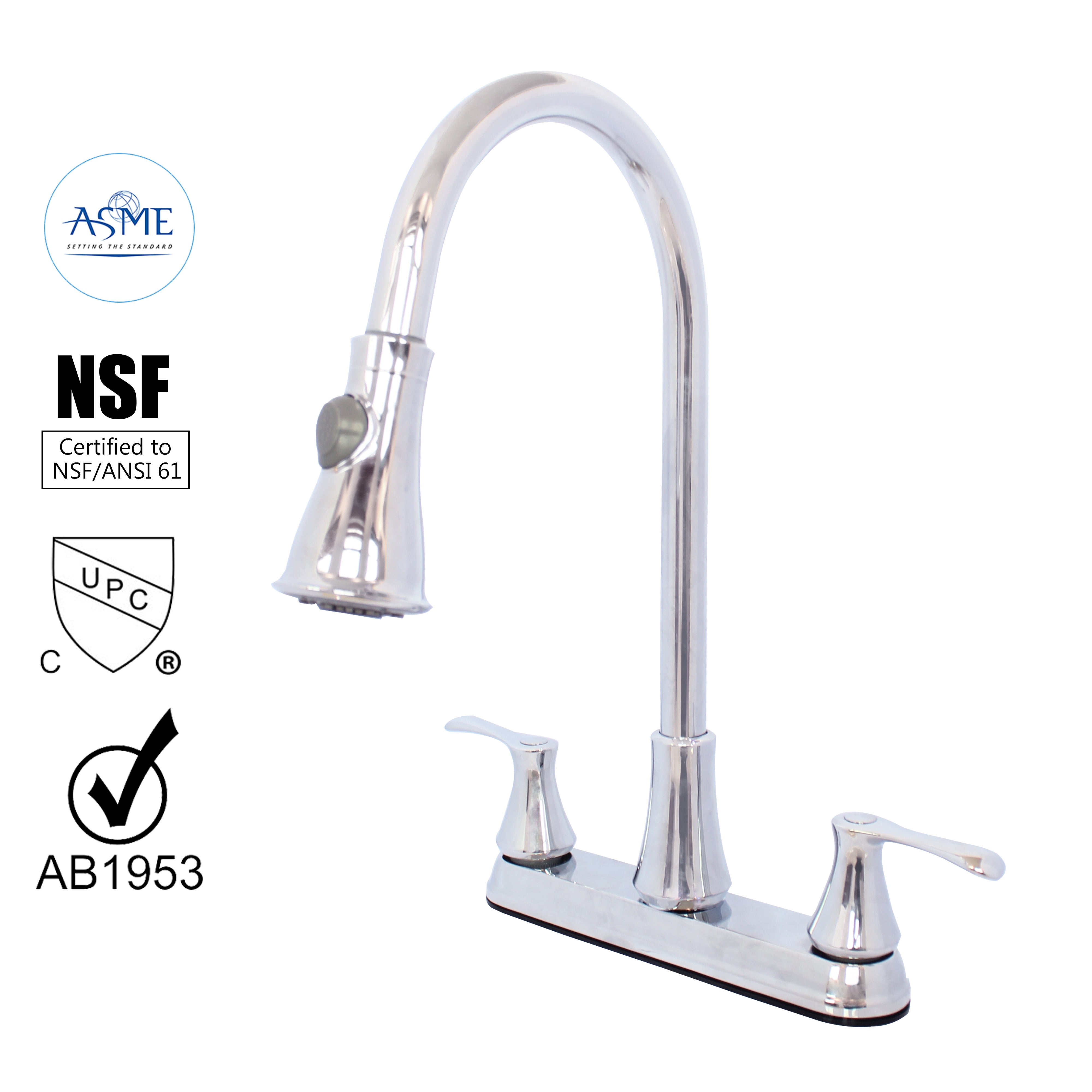 Kitchen Sink Faucet Double Handle Pull Down Spray in Chrome Wasserman 22167043 