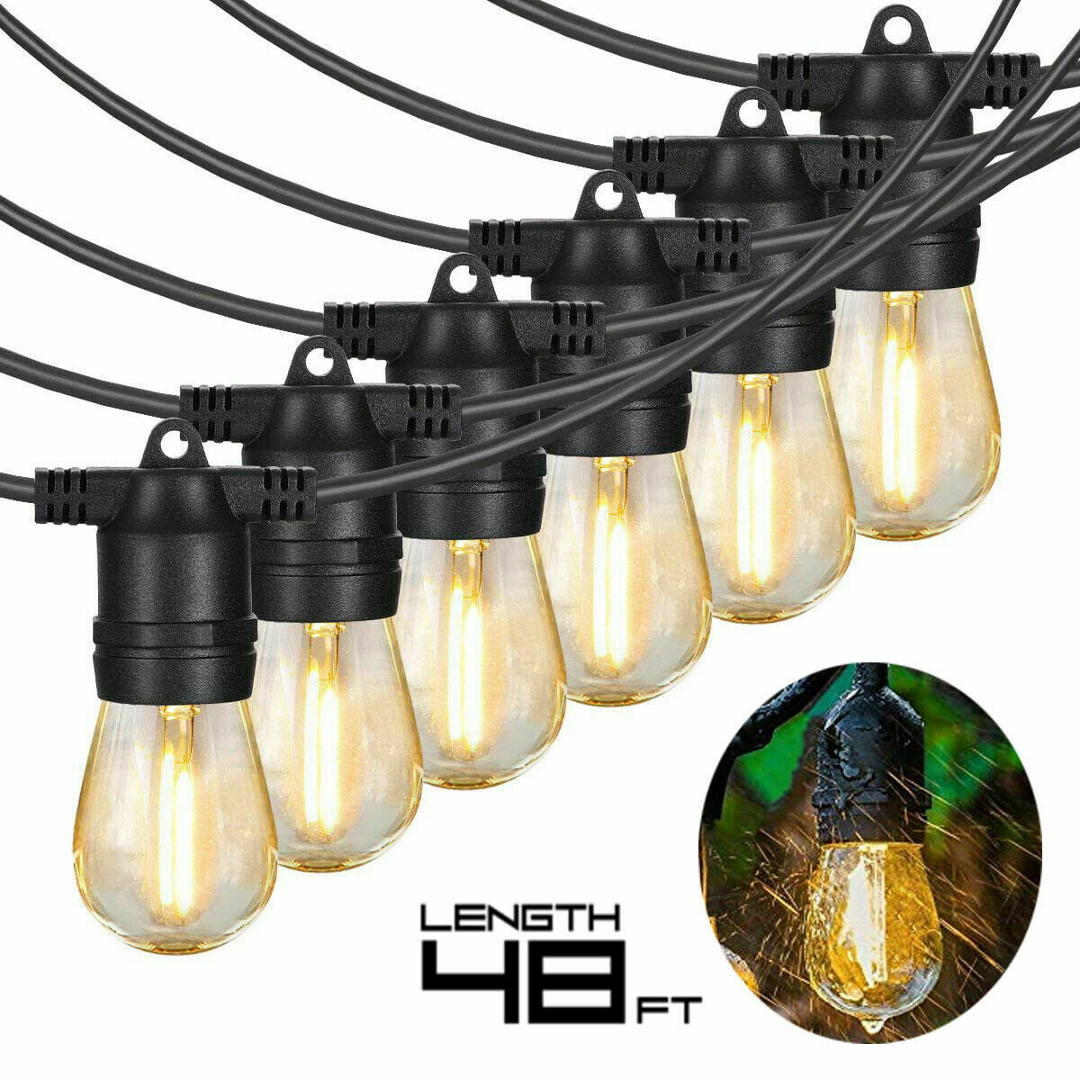 49FT LED Outdoor Waterproof Commercial Grade Patio Globe String Lights Bulbs 