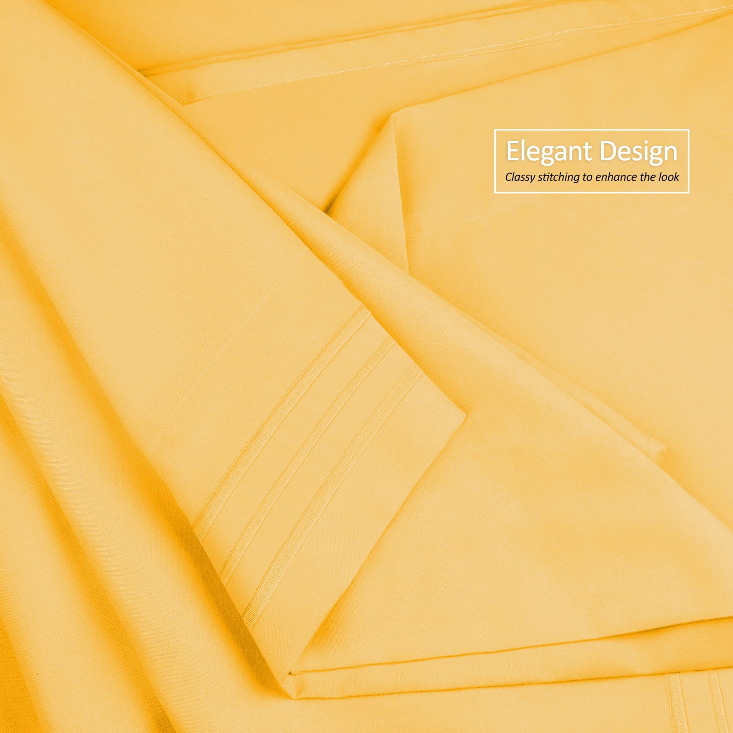 Clara Clark Premier 1800 Microfiber Collection 3-Line Bed Sheet Set, Twin Size, Yellow