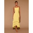 thumbnail image 6 of Light Yellow Womens Tiered Ruffle Hem Midi Dress With Flared Short Sleeves And Round Neck For Evening Or Cocktail, 6 of 7
