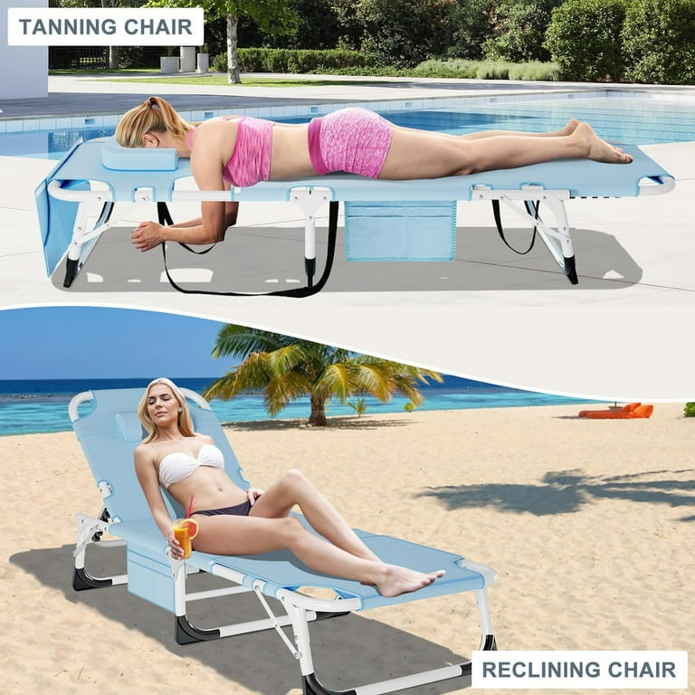 Slsy Adjustable Tanning Chair with Face Arm Hole Folding Lounge Portable Sunbathing Bed for Pool Beach Walmart