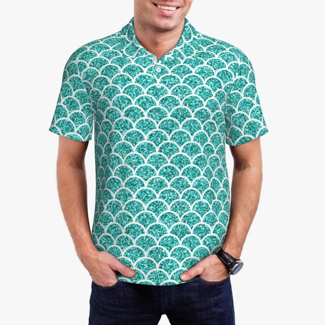 Balery Aquamarine Glitter1 Camisa Polo de Hombre con Estampado, de Manga Corta y Tejido Medio, Camisa Tipo Golf Polo-3X-Large