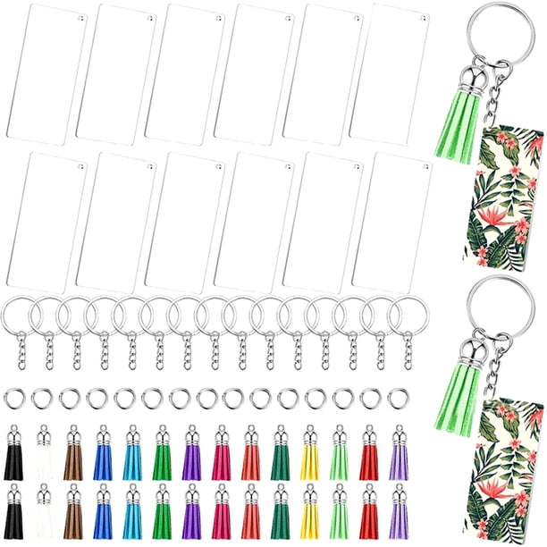 HomeKingdee 103 Pcs Sublimation DIY Creative Square Keychain Blank Kit with Tassel Dog Buckle - for Crafts and Personalization