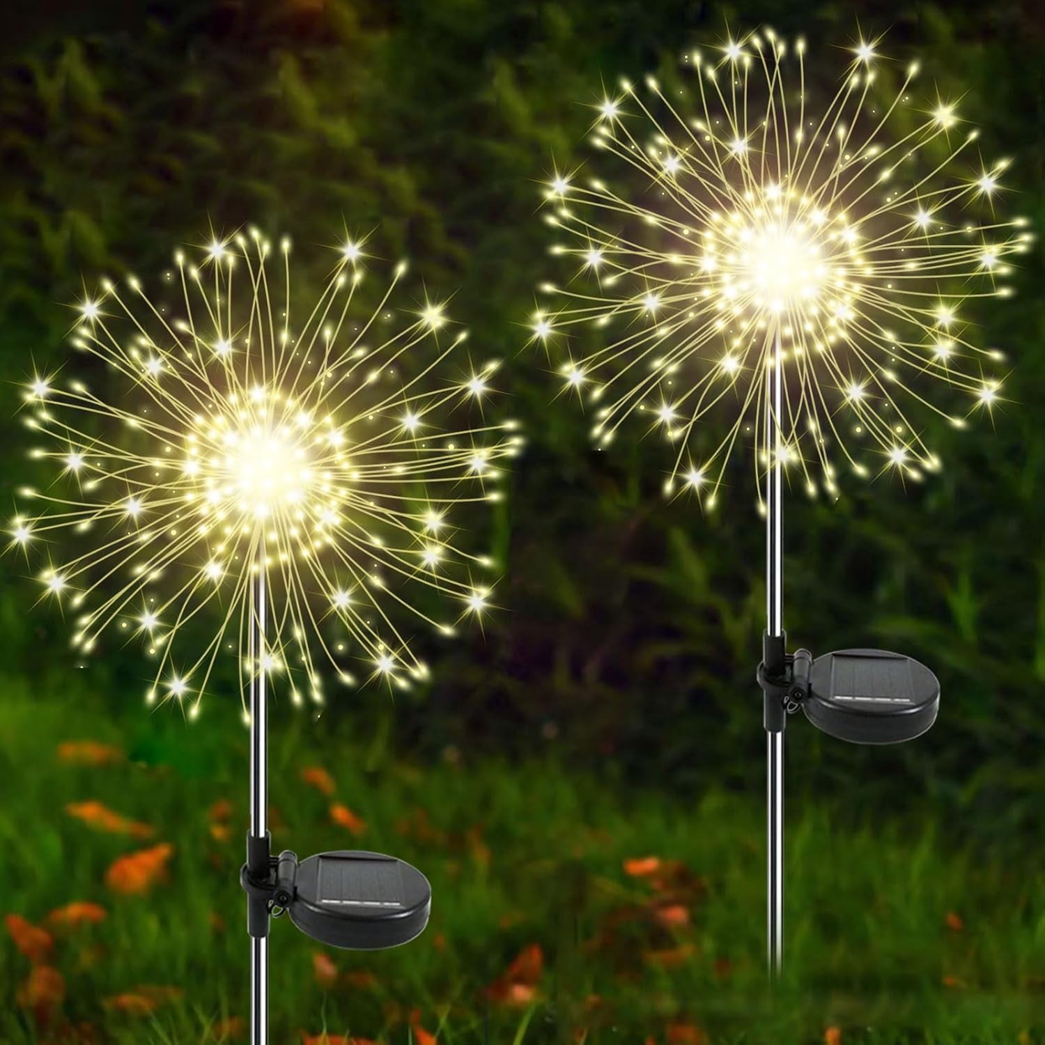 Solar Garden Lights Outdoor, 2 Pack 120 LED Twinkling Firework Lights Decorative with 2 Modes, Outdoor Waterproof Solar Starburst Light for Outside Yard Pathway Garden Decor, Orange