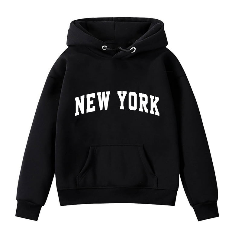 Linfrsh Girls Fashion Hoodies Sweatshirts Long Sleeve NEW YORK Graphic Letter Print Plus Size Cute Pullovers Top Black 3 4 Years Walmart