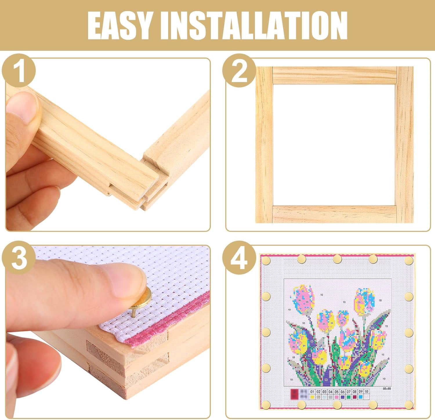 12 PCS Needlepoint Stretcher Bars 3 Sizes Stretcher Bars for Needlework with 40 Thumb Tacks Remover Wooden Canvas Art Supplies Stitch Frame Set for Needlepoint Embroidery Bundle with Crafts
