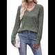 thumbnail image 2 of Camisas de Larga para Mujer, Cuello en V, Blusas Casuales de Otoño, Suéteres Holgados, Túnicas, Ropa de Moda 2025. Verde M, 2 of 9