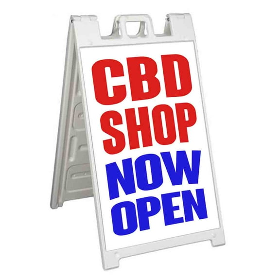 CBD Shop Now Open (24" X 36") Standard A-Frame Signicade, Includes Decal Applied To Stand
