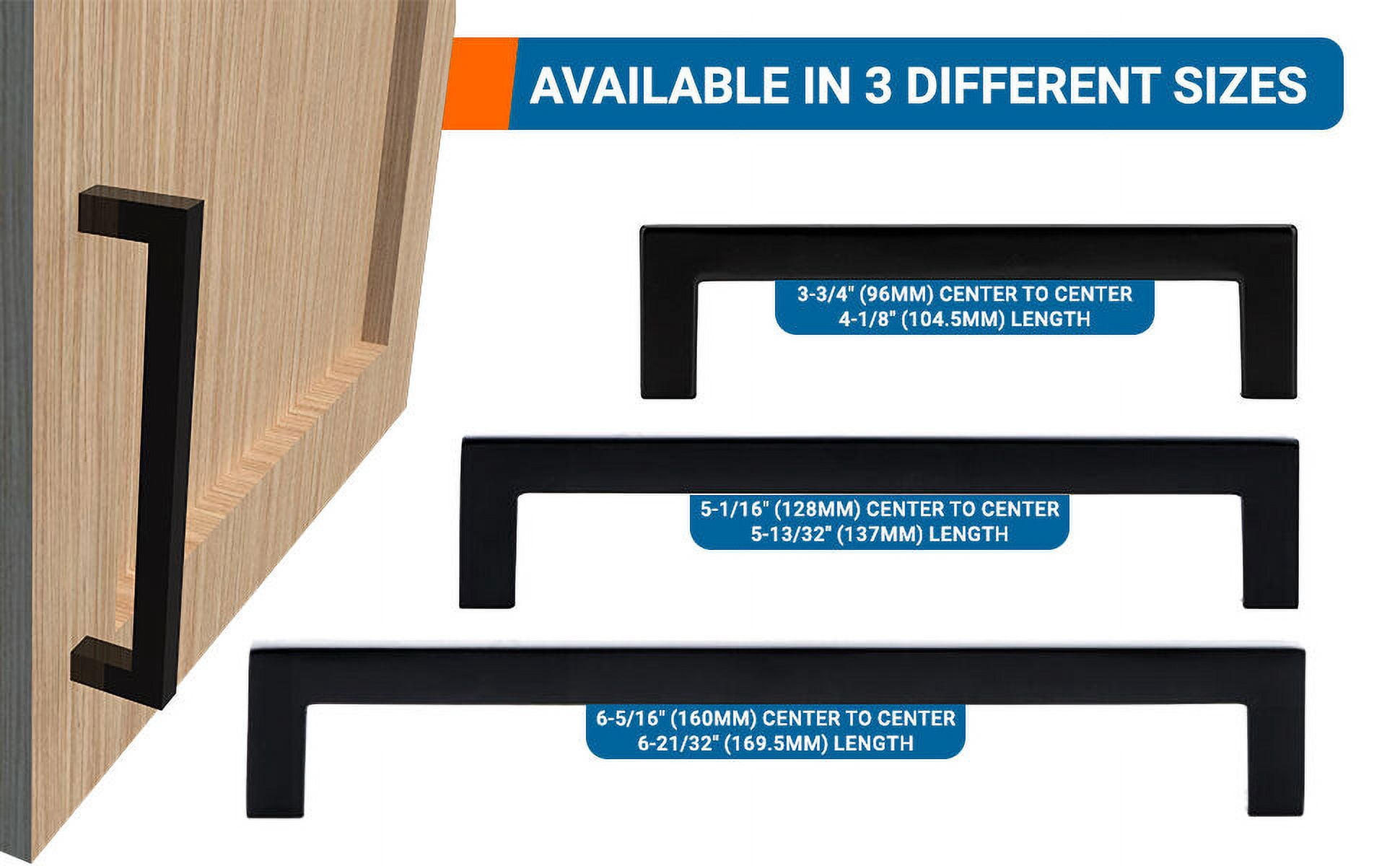 Rok Hardware 10 Pack 3-3/4" (96mm) Centers Kitchen Square Cabinet Drawer Pull Handle 4-1/8" Length Matte Black