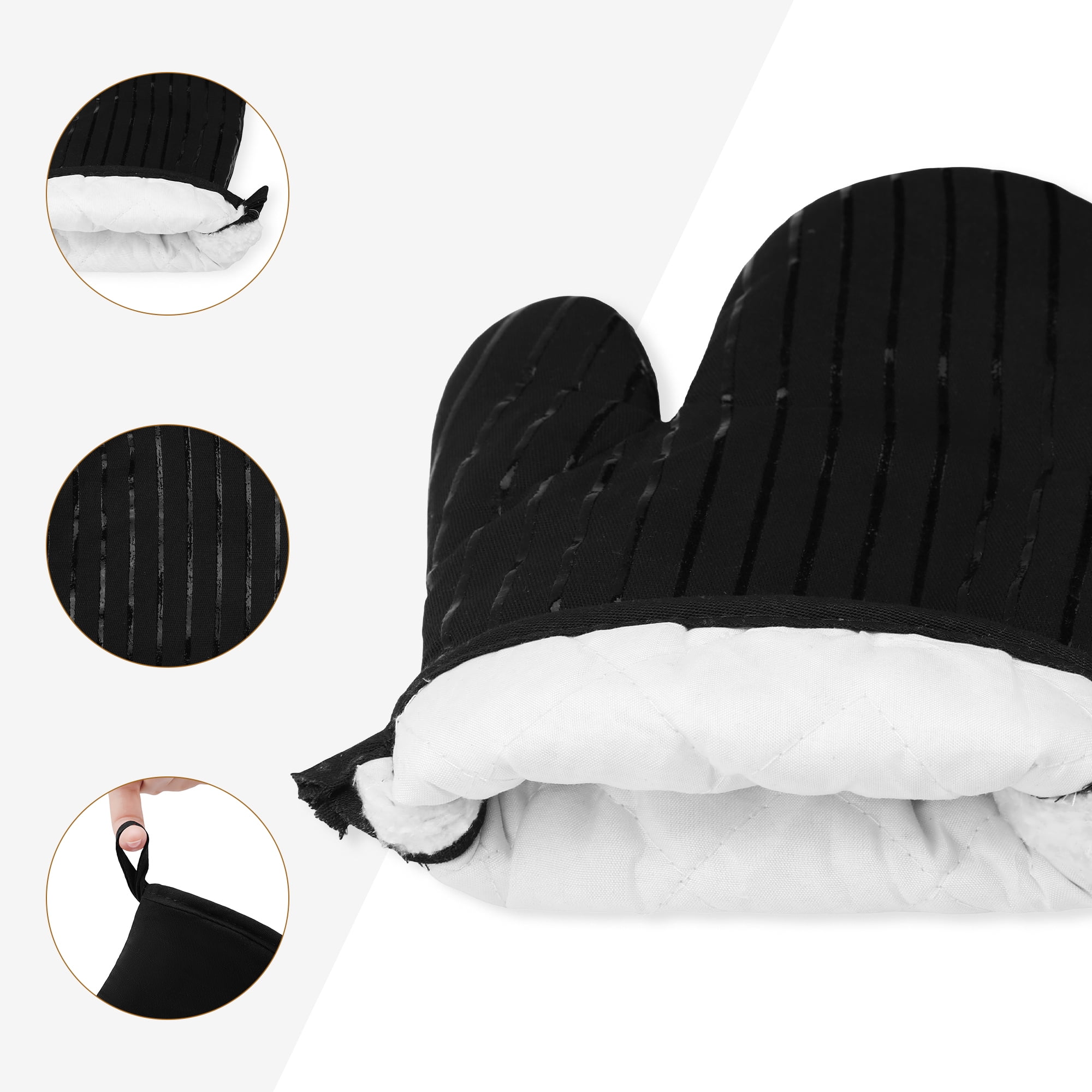 Unique Bargains 2pcs Silicone and Cotton Heat-Resistant  Oven Mitts Black 12.6" x 7.1"