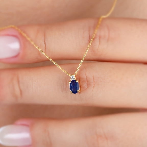 925 Silver CZ Oval Cut Sapphire Necklace 14K Solid Gold plated , Minimalist Oval Birthstone Necklace, Perfect Gift for Mother's Day - Wife