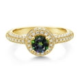 thumbnail image 2 of Gem Stone King 18K Yellow Gold Plated Silver Green Mystic Topaz and White Moissanite Engagement Ring for Women (1.11 Cttw, Round 5MM, Available in Size 5, 6, 7, 8, 9), 2 of 6