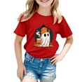 thumbnail image 5 of larppty Halloween Ghost Retro Girl Kids T-Shirt Graphic Tshirt Little Kids Fall Short Sleeve Tee Tops (Red,9-10 Years), 5 of 6